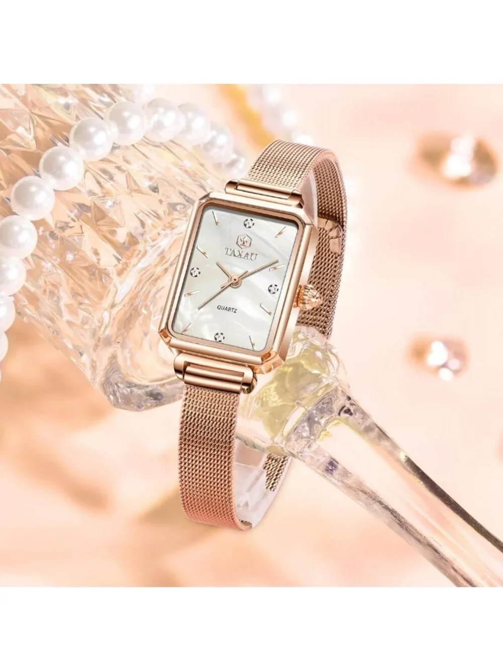 Stylish Women's Stainless Steel Square Mesh Bracelet Dress Watch - Fashion